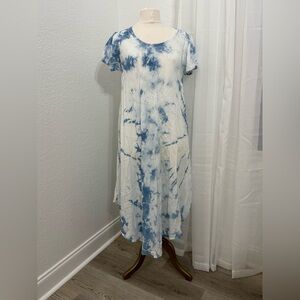 NEW ANANTA Vintage Blue White Tie Dye Boho flowy dress / Moomoo - Size L/XL $368